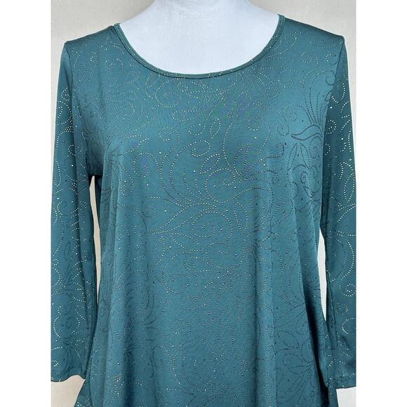Women’s Sz M Green Long Sleeve Blouse With Gold Studded Embellishments Holiday - Picture 2 of 12